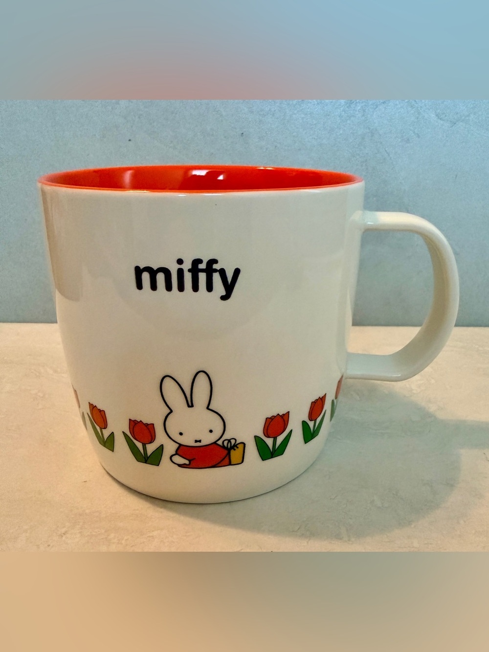 NWT Miffy By Magenta Ceramic Mug Bunny Tulips Spring Edition Orange Interior Cup